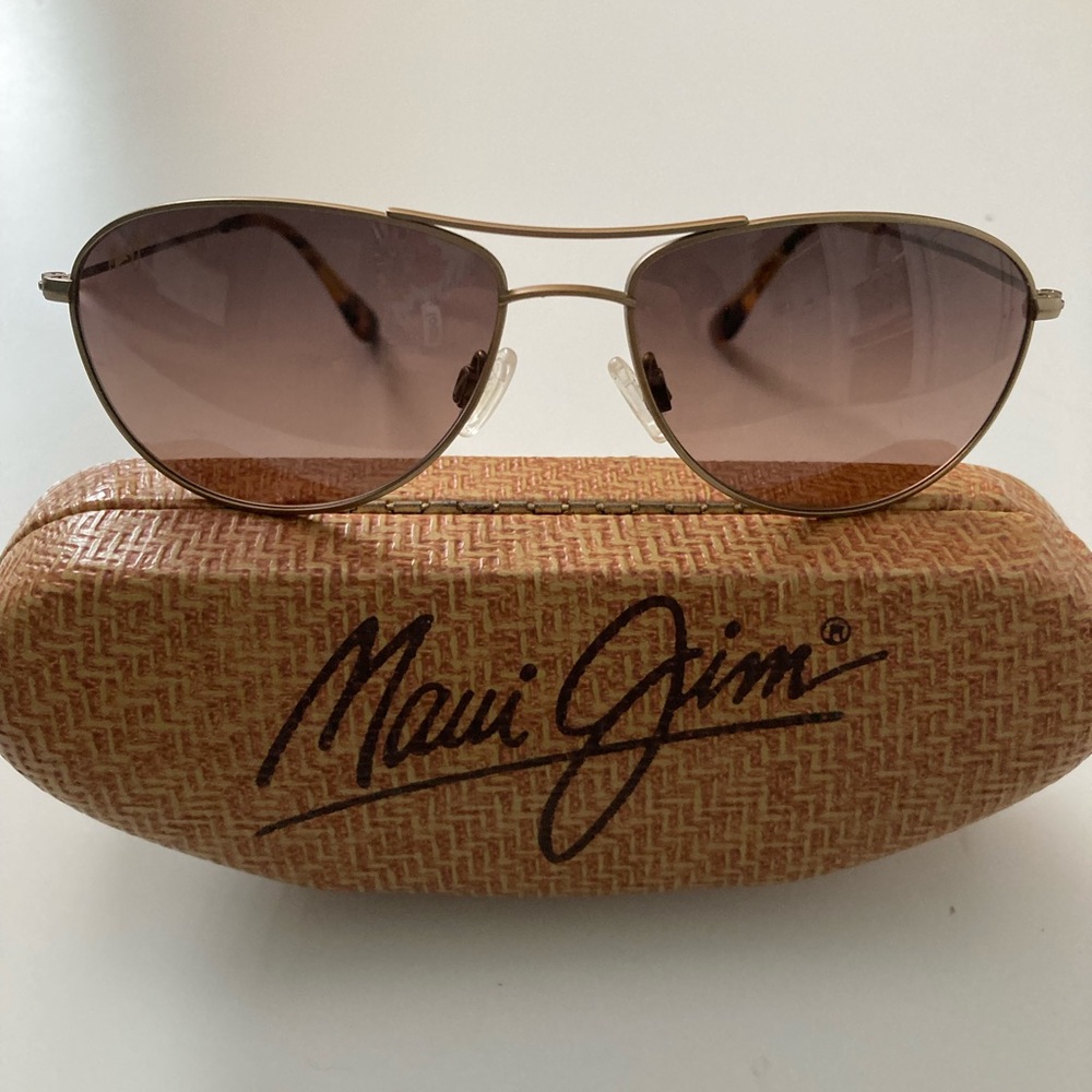 Maui Jim Gold Aviator Sunglasses with Brown Lenses